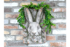 Huge 46cm Rabbit Head Wall Planter Aged Grey Brown Plaster