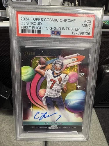 2025 Topps Cosmic First Flight Gold Interstellar Auto CJ Stroud /50 PSA 9