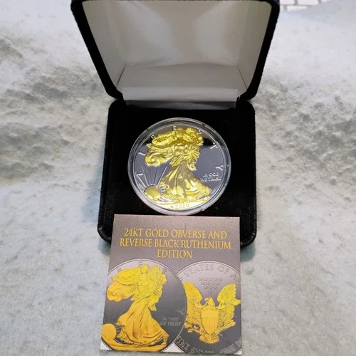 2020 ~ SILVER EAGLE DOLLAR~GOLD OBV. & REVERSE~BLACK RUTHENIUM EDITION~BOX & COA