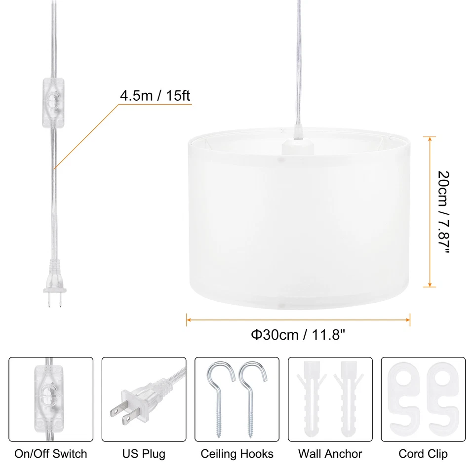 Plug in Pendant Light, 2 Pack 15Ft Rope Cord Hanging Lamp Fixture White - Image 2 of 4