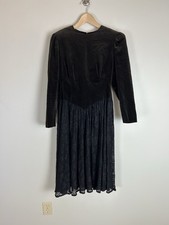 Vintage 8 Basque Waist Brown Velvet Sheer Lace Midi Dress Whimsigoth Victorian