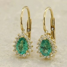 Lab Created Emerald 3.50Ct Pear Cut Drop Dangle Earrings 925 Sterling Silver