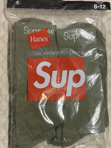 Lot de 4 chaussettes Supreme SS22 Hanes Crew olive taille US 6 US 12