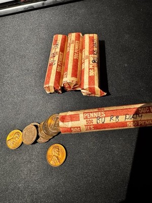 BU RB/BN ROLLS (4 Rolls, 200+ Coins) Lincoln Wheat Cents - Mixed Dates and Mints