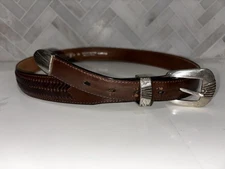 NOCONA BELT CO. Women's Size 36 Brown Braided Leather Belt Silver Tone Buckle