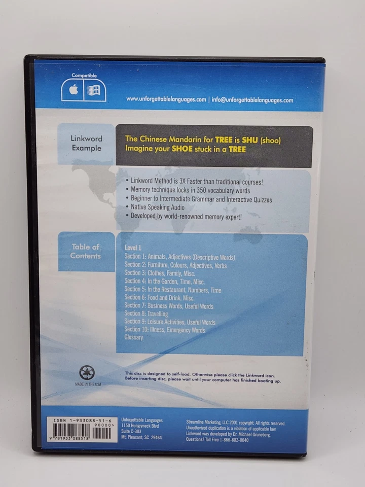 Mandarin Chinese Level 1 Unforgettable Languages Speed Learn CD-ROM - C95 - Image 2 of 2