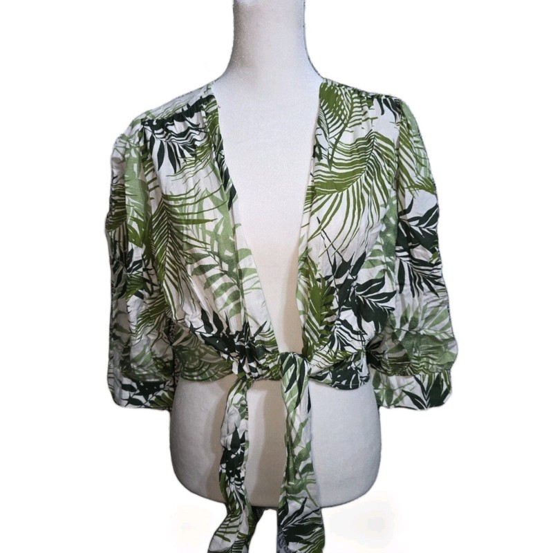Anthropologie Midnight Sky Top Womens Small Cropped Linen Blend V Tropical Tie 