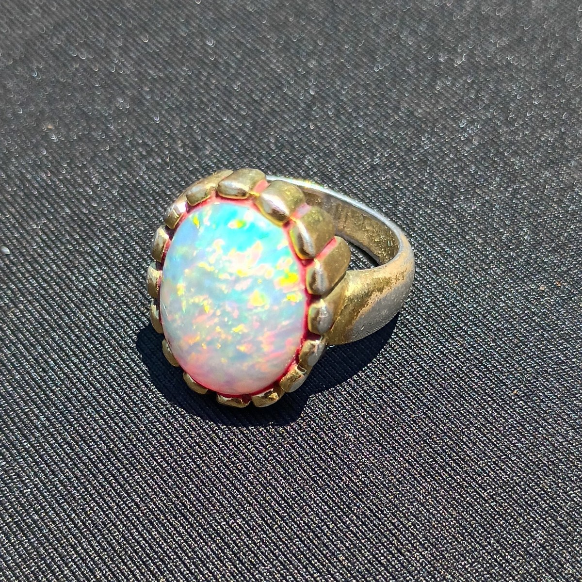 Large Oval Fire Opal 14k Gold Plate On Sterling Silver Gold Plate Ring  View 5