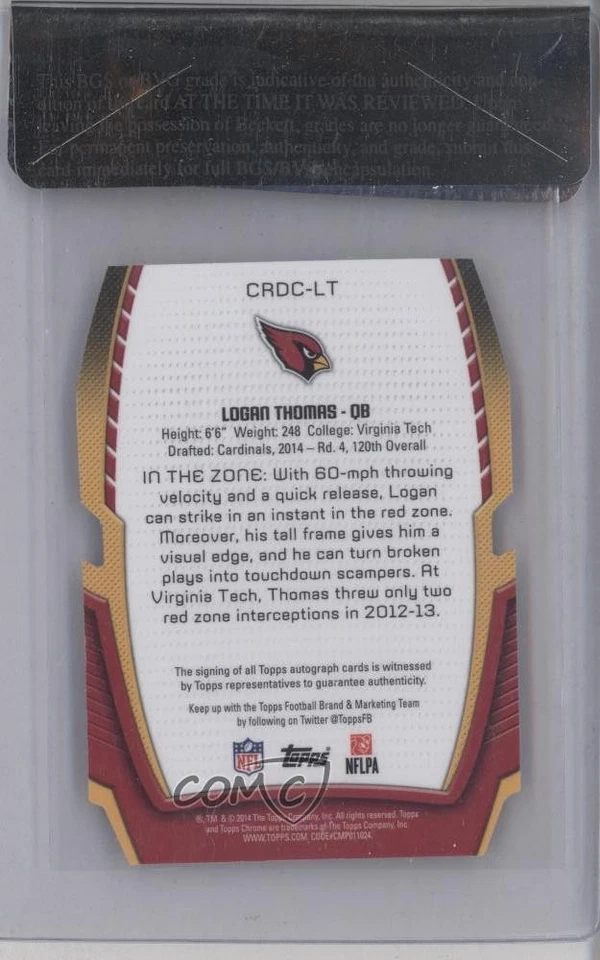 2014 Topps Chrome Mini Rookie Die-Cuts Auto /15 Logan Thomas #CRDC-LT Auto RC - Image 2 of 2