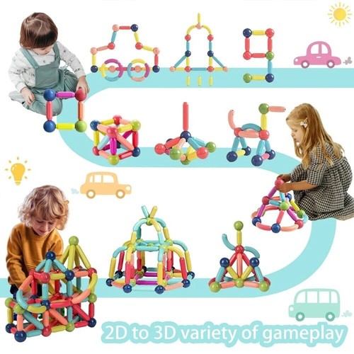 Magnetische Bausteine Montessori Spielzeug Kinder 64 Stück Magnetspiel - Bild 13 von 14