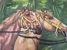 Vintage Margot LES PUR SANG Thoroughbred Horses Needlepoint Canvas 20" x 26" 