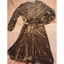 NWOT Grade & Gather Brown Crushed Velvet Wrap Dress Sz. S Cottage/Whimsygoth