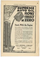1919 Gulf Refining Co. Ad: Supreme Auto Oil Can Pic -  Flows Freely at Zero