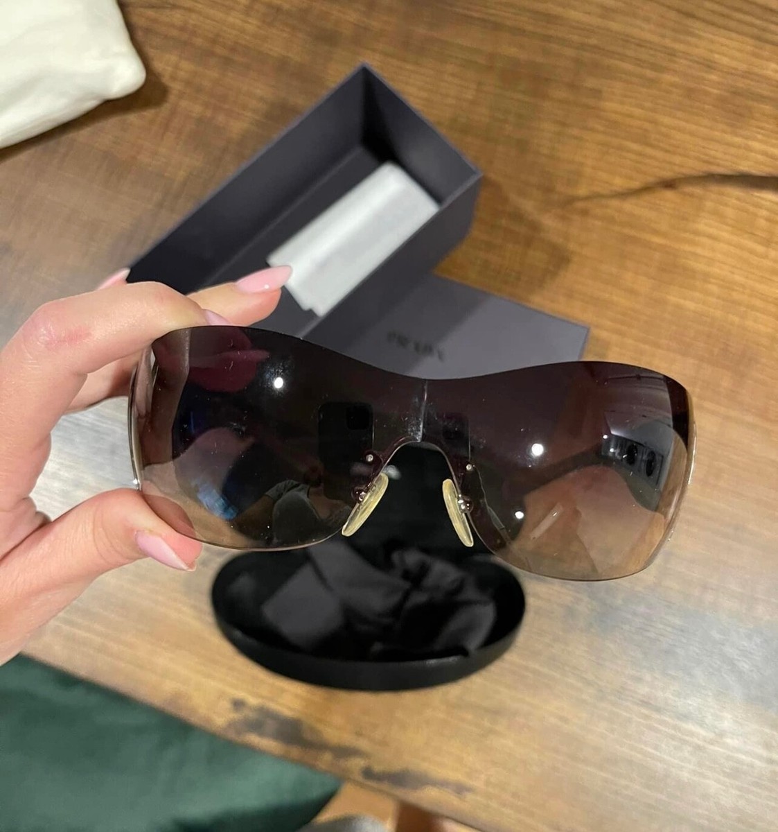 Prada vintage shield flame sunglasses in box SPR58F brown frame | eBay