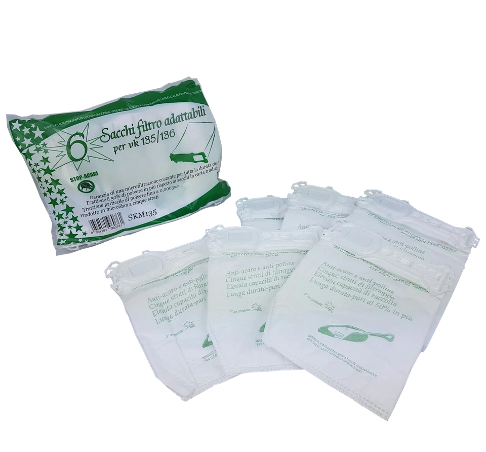 SACCHETTI VK135 VK136 + 2 FILTRI HEPA + 2 MOTORE + PROFUMI FOLLETTO VORWERK - Immagine 2 di 4