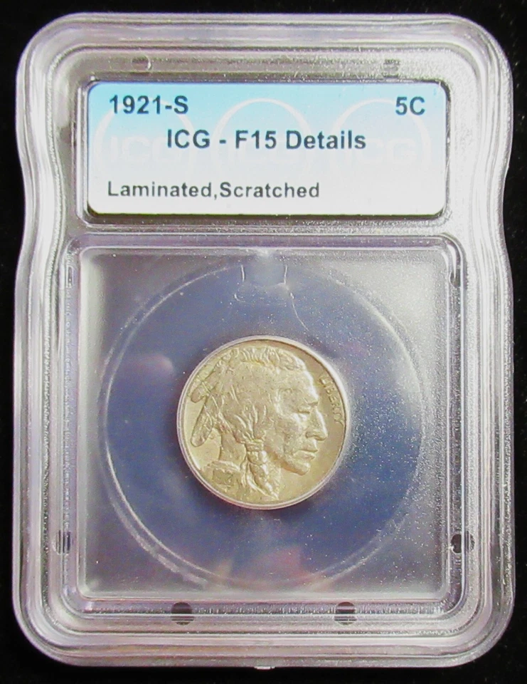1921-S Buffalo Nickel. Rare date! ICG F15 Details - Image 3 of 4