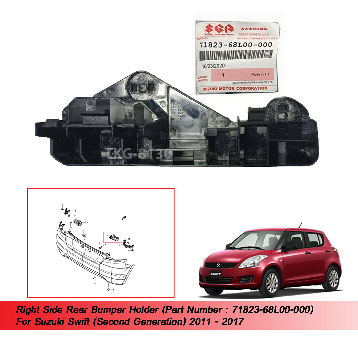 RH Rear Bumper Holder 71823-68L00-000 For Suzuki Swift 2011 2012
