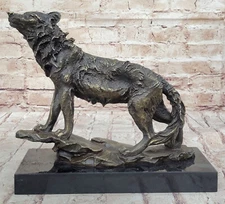 Vintage Patinated Bronze Figurine of a Wolf on Lookout Hot Cast Figurine Decor