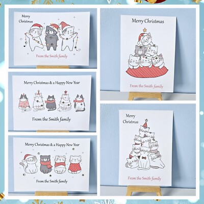 10 Pack CHRISTMAS Cards Handmade Personalised Festive Cats Kittens ...