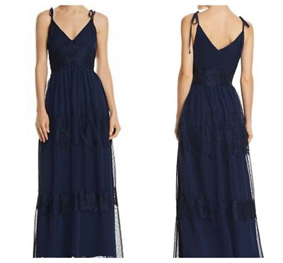 AQUA    V- NECK  LACE  MESH  TIE  SHOULDER  MAXI  DRESS   Sz  S  NWT $ 128 