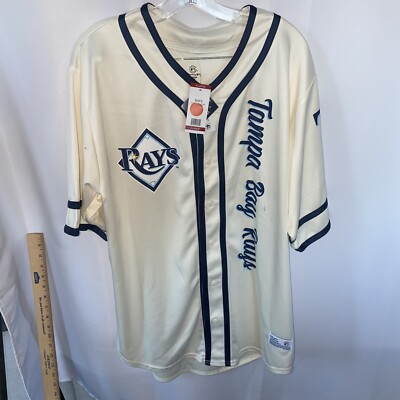 Dynasty MLB Tampa Bay Rays Short Sleeve Button Down Jersey - ivory - Size XL