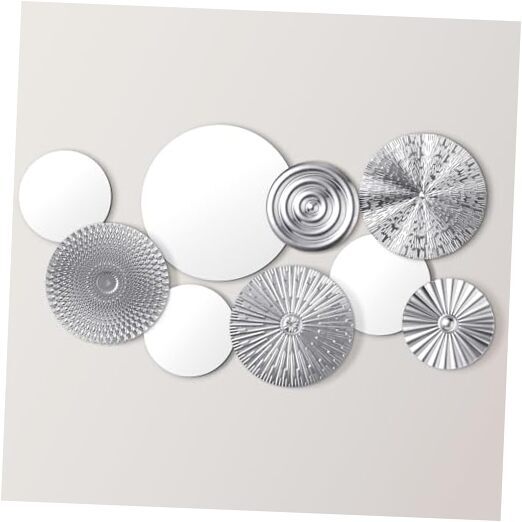 9 Pcs Mirror Wall Decor Multi Metal Home Decor Decorative Circle Plates silver