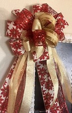 Christmas BOW TREE TOPPER LARGE 10X17 USA SHIPS FLUFFED Wreath Handmade