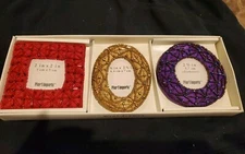 NEW! Pier 1 Set 3 Of Mini Picture BEADED Frames Red Gold Purple