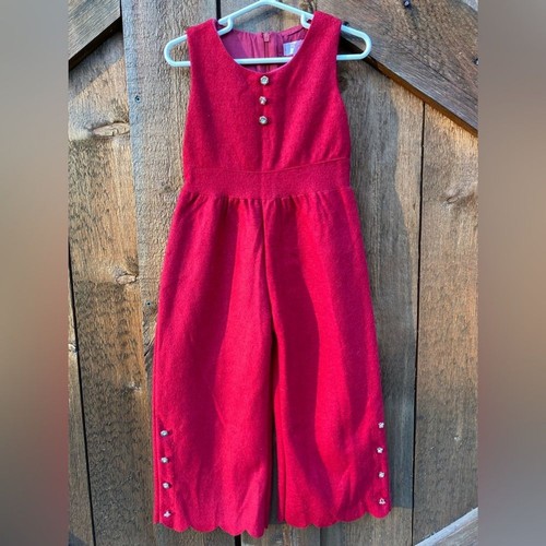 Girls Red Jumpsuit With Rhinestone Buttons Size 4 - Picture 2 of 3