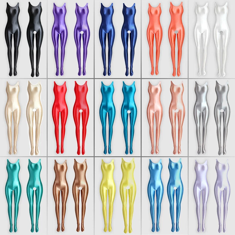 MJINM Women Sexy Jumpsuits Shiny Glossy Sports Yoga Gym Tight Leggings Bodysuit - Image 4 of 4