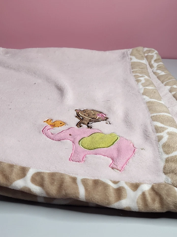 Manta bebé Carter’s rosa elefante mono pájaro felpa jirafa ribete esponjoso Foto 4 de 4