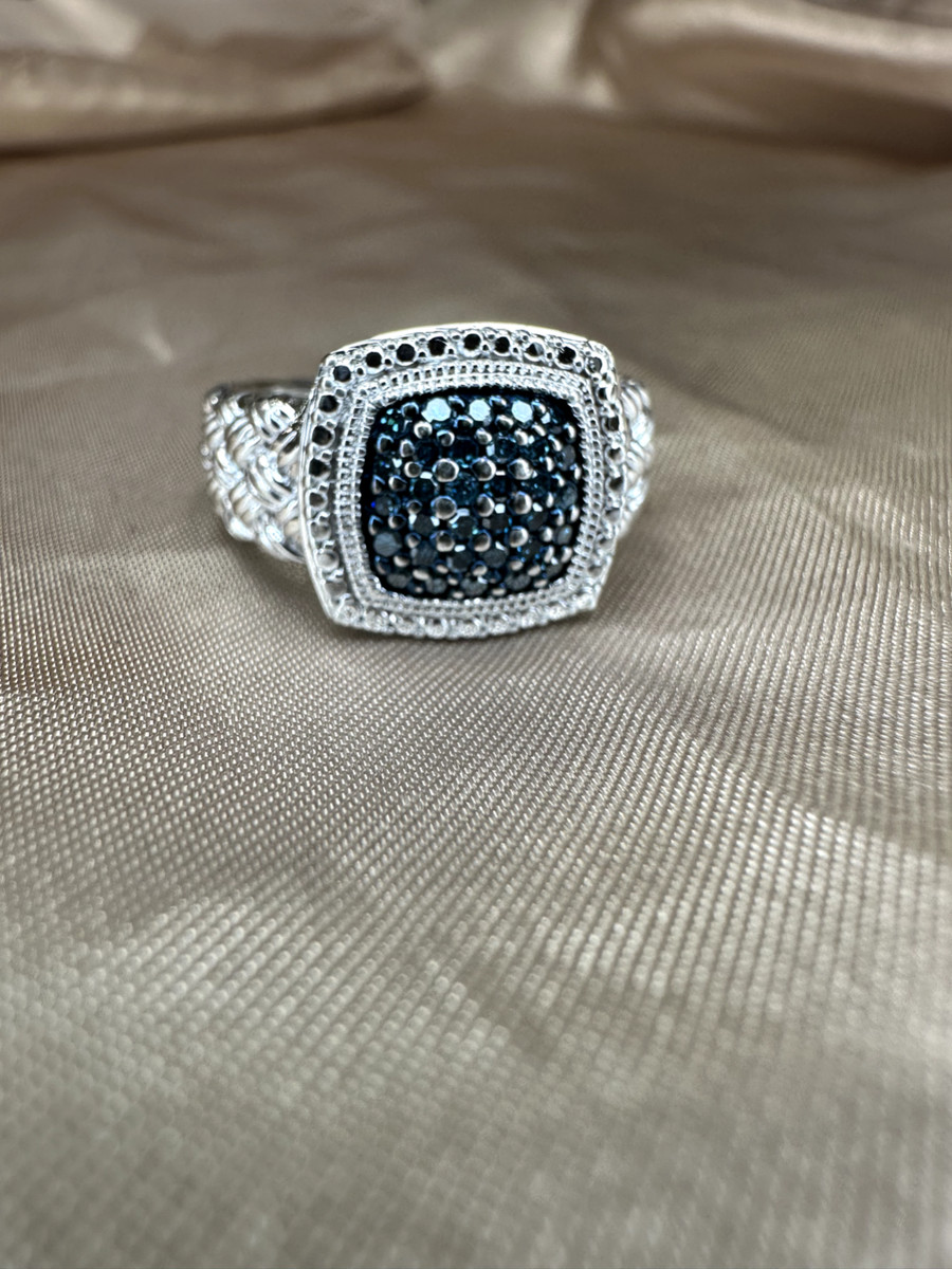 Blue diamond sterling silver ring Outlet