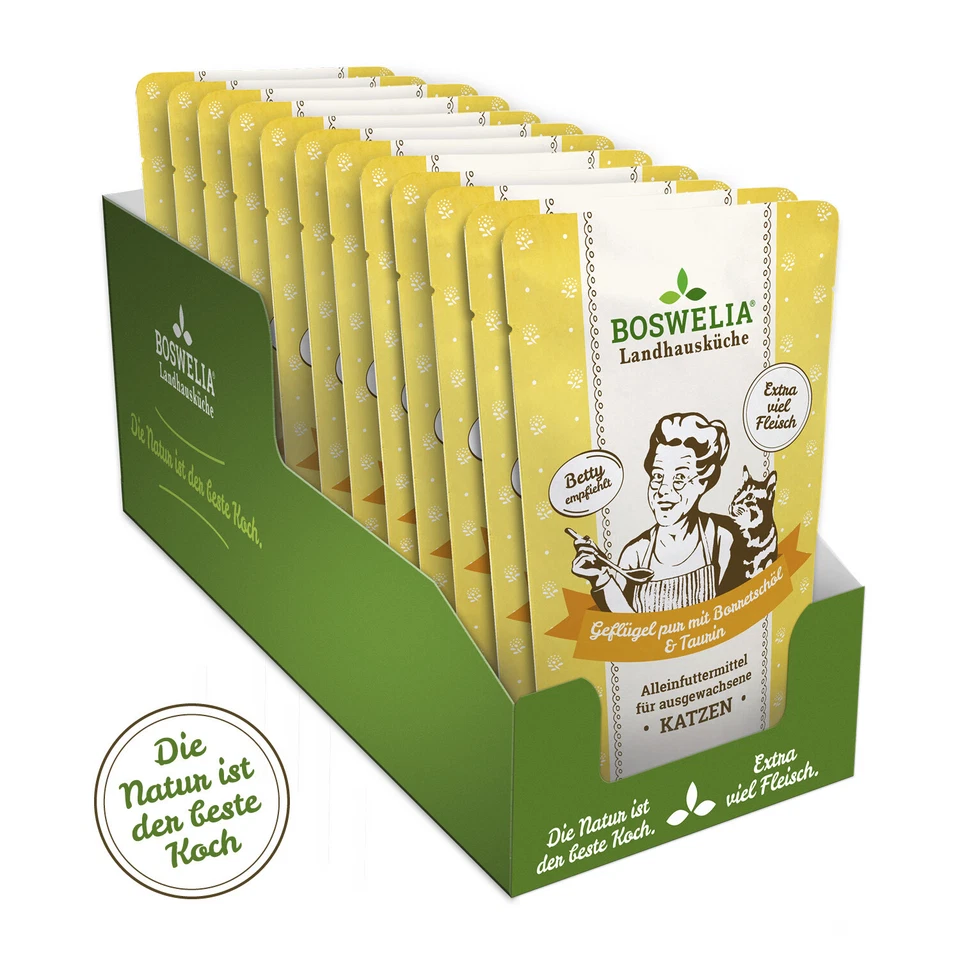 Betty`s Frischebeutel Katze Geflügel pur mit Borretschöl 12x 100g (16,50€/1kg)
