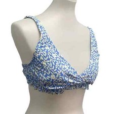 DRAPER JAMES Lands End RUFFLED BLUE WHITE FLORAL BIKINI SWIM TOP SIZE SMALL S
