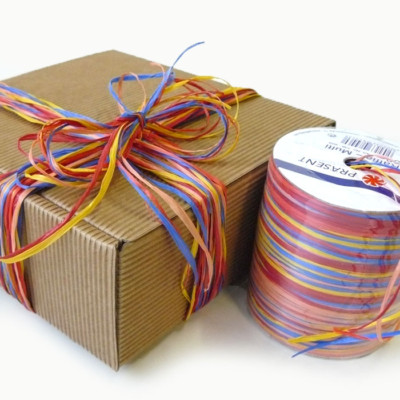 Öko-Geschenkband Raffia Multicolor 50m Spule mit je 5 attraktiven Farben. 
