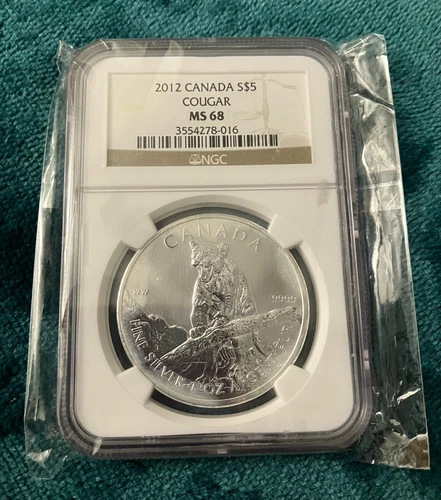 2012 Canada Silver $5 Cougar Coin 1 oz .999 Fine Silver NGC Slabbed MS68