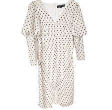 ASOS Little Mistress Maternity Womens Dress Size 8 Cream Black Polka Dot Midi