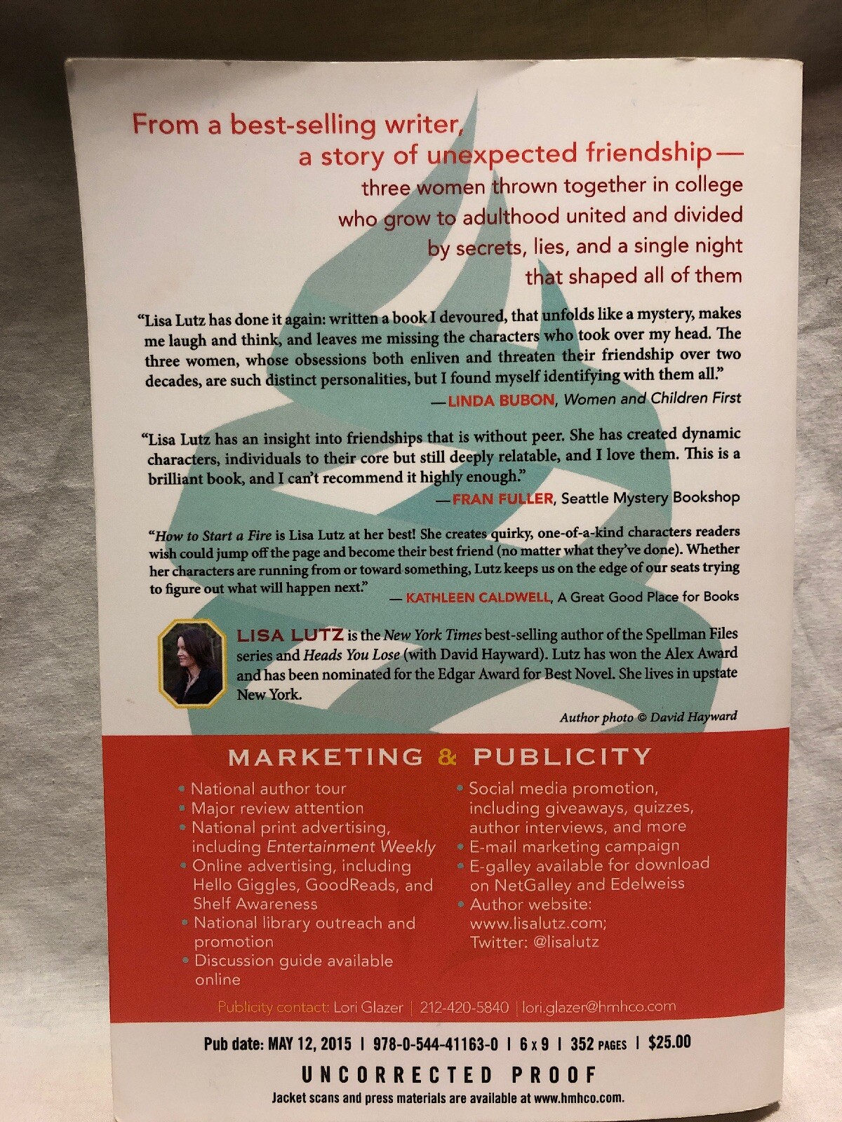 How To Start A Fire Lisa Lutz Advanced Readers Edition Copy Uncorrected Proof