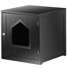 Wooden Cat Litter Box Enclosure Cat House Indoor Pet House Furniture Black