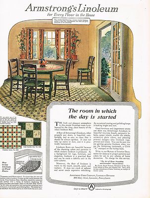 1920s BIG Vintage Armstrong Linoleum Flooring Art Deco Color Print Ad g
