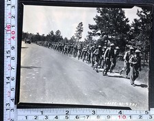 Soldiers Marching on Side of Road Truck Vintage Military Photo Snapshot