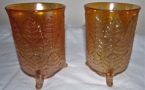 RARE Fenton Marigold Carnival Glass Leaf Tiers Water Pitcher and 2 Tumblers - Picture 3 of 12