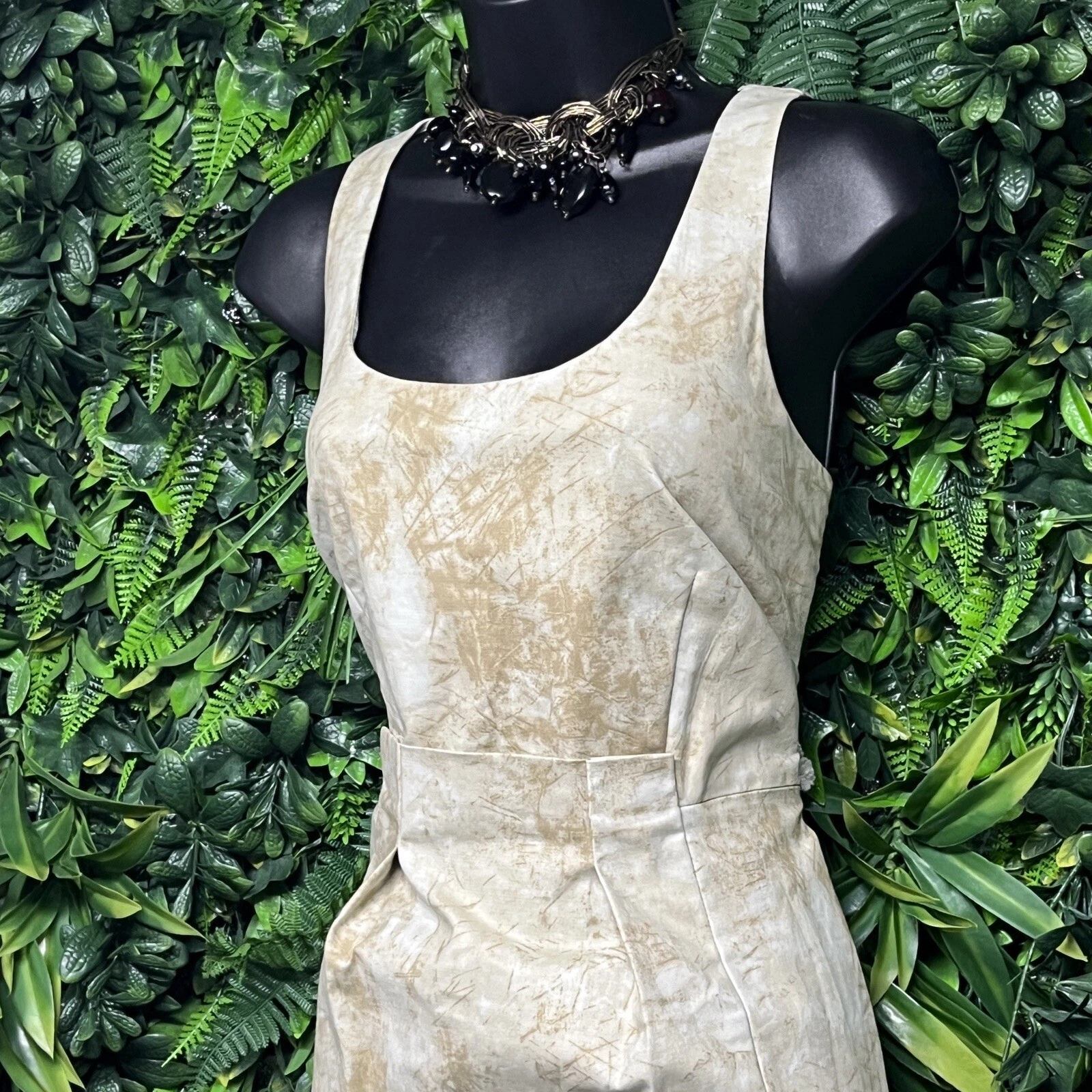 MICHAEL KORS Vestito Donna 10 Tan Beige Tubino Senza Maniche Pieghettato Cocktail 2816