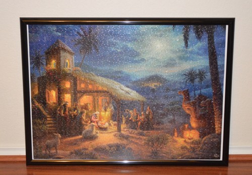 Thomas Kinkade The Nativity 1,000 Pieces Jigsaw Puzzle Assembled With Frame New - Picture 3 of 6