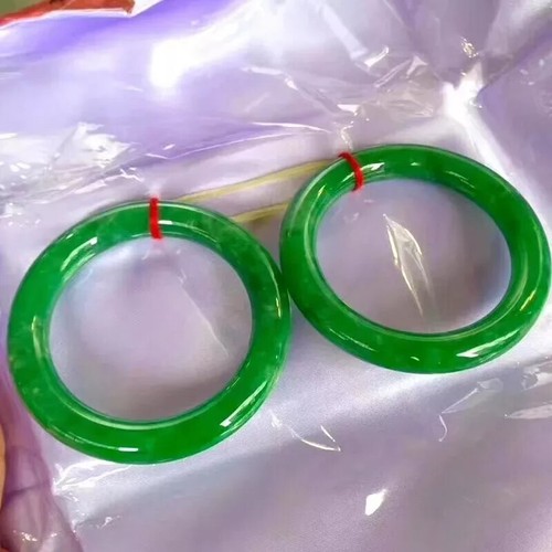 2-piece certified natural AAA ice green Burmese jade bracelet and bracelet, 58mm