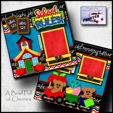 SCHOOL RULES  2 premade scrapbooking pages paper printed layout 4 album CHERRY