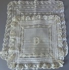 2 Antique 19thC Handkerchiefs French Valenciennes LACE Hand Embroidery Initial B — photo 10