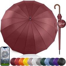 Windproof 54" Umbrella for 2, Dark Red, Aluminum, 16 Ribs, Wooden Handle, Aut...