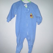 Vintage Winnie the Pooh 2B Blue Fleece Footed Zip One Piece Pajamas Long Sleeve