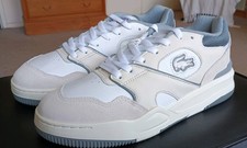 Image of Lacoste Lineshot Leather & Suede Trainers Men Size 8 UK White Grey Beige New
